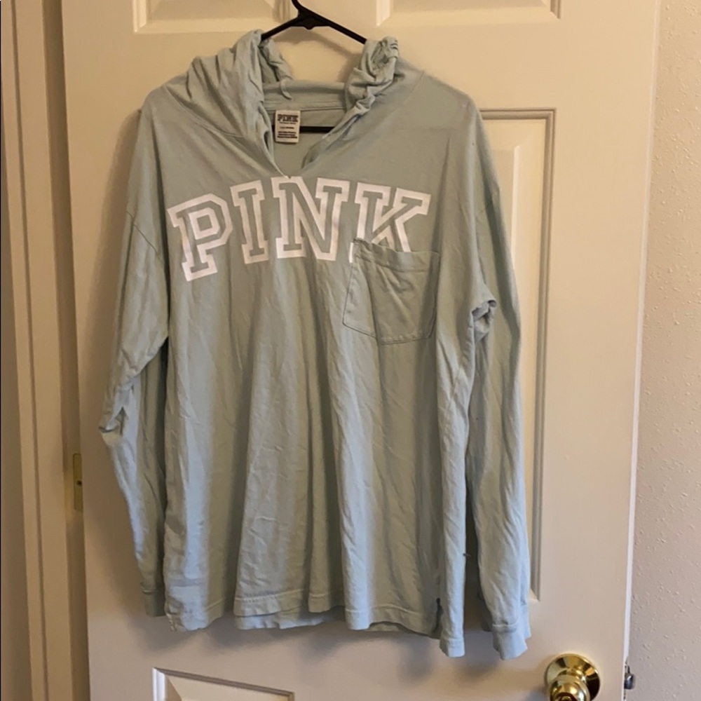 Sea foam green hooded long sleeve tee